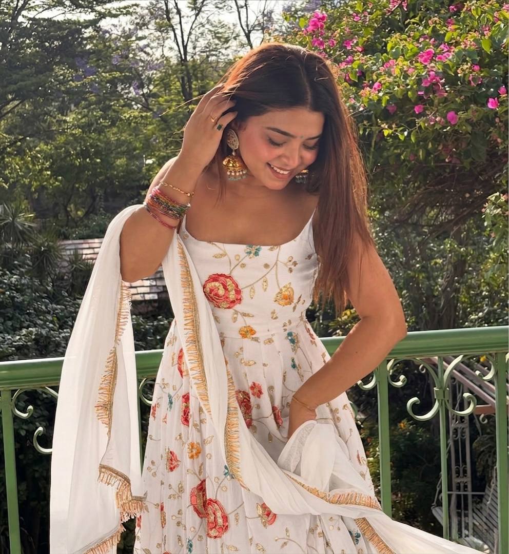 Pristine White Floral Couture Set - Daytime Festive Wear